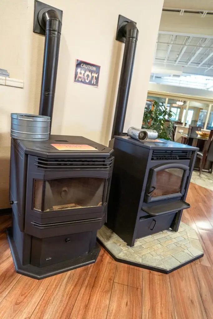 Two pellet stove demo units that burn in the showroom.